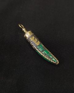 Tibetan Horn Shaped Pendant, Green With Gold Designs