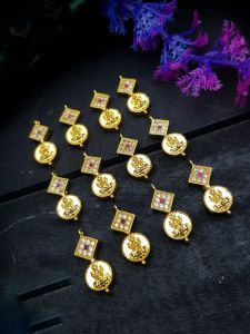 Gold Coin Charms With AD Stones, Pack Of 12 Pieces