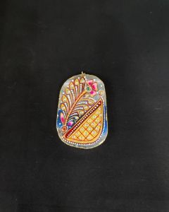 Onyx Pendant Features a Tanjore Painting on Onyx Stones Detailed with Gold Foil Borders