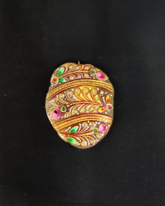 Onyx Pendant Features a Tanjore Painting on Onyx Stones Detailed with Gold Foil Borders