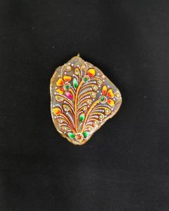 Onyx Pendant Features a Tanjore Painting on Onyx Stones Detailed with Gold Foil Borders