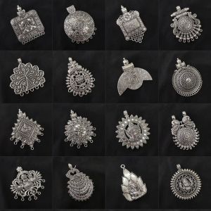 Metal Pendants, Oxidised Silver, Pack of 16 Pendants