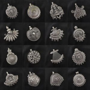 Metal Pendants, Oxidised Silver, Pack of 16 Pendants
