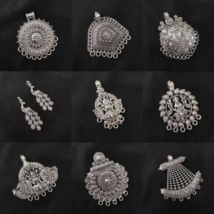 Metal Pendants, Oxidised Silver, Pack of 9 Pendants