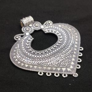Antique Silver Metal Pendant, 9 Hole Heart Shape