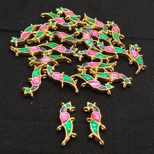 Jadau charms, peacock, Multicolor , sold by 1 pair ,10x30mm 