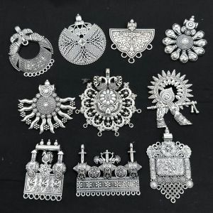 Antique Silver Metal Pendant, Assorted, Pack Of 10 Pcs