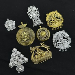 Mixed Of Antique Silver And Gold Pendant, Assorted, Pack Of 8 Pcs