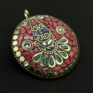 Tibetan Pendant ,Round shape ,Red
