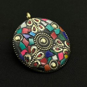 Tibetan Pendant ,Round shape ,Multicolor