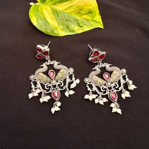 Two tone (silver replica and Gold)Earring,Maroon
