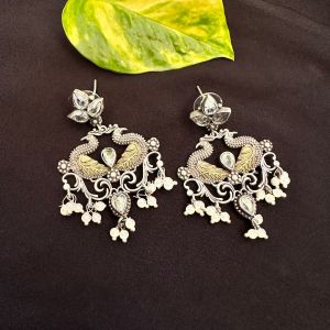 Two tone (silver replica and Gold)Earring,White