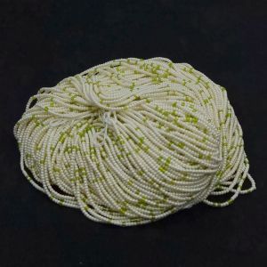 Seed Beads Bunch, Set Of 10 Lines,Cream And Ligh Green