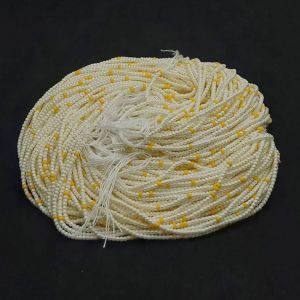 Seed Beads Bunch, Set Of 10 Lines, Cream And Mustard Yellow
