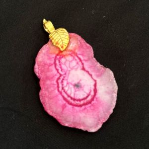 Natural Agate Slice Pendant, Silver Finish ,Pink
