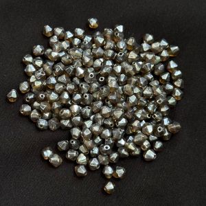 Metallic Crystals ,Silver ,Bicone,(4mm) , pack of 25gms