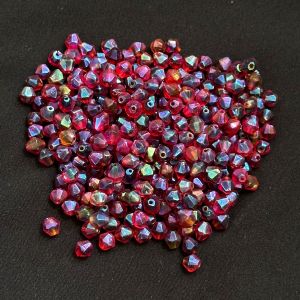 Metallic Crystals ,Pinkish Maroon, Bicone,(4mm) , pack of 25gms