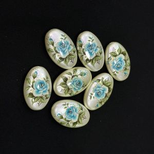 Japanese Beads, Flat (Oval), White And Light Blue