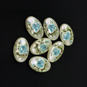 Navrabeads 1 Pc Japanese Flat Oval Bead White and Light Blue for Earrings Making DIY Jewellery Elegant Dual Tone Designer Bead for Drops & Pendants 20x31mm