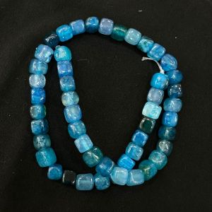 Natural Square Agate Beads, 8mm, Peacock Blue Shade
