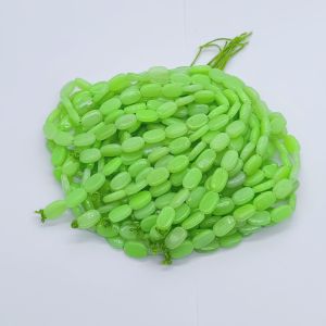 Flat Oval Glass Beads,Light Green