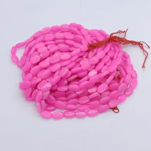 Flat Oval Glass Beads, Fluorescent Pink