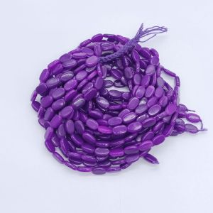 Flat Oval Glass Beads, Purple