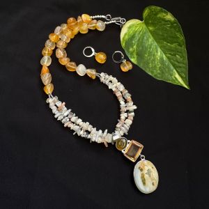 Natural multi moonstone with nuggets necklace