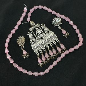 DIY KIT, Monolisa Teardrop Beads with oxidised pendant and matching earrings, (Pink )