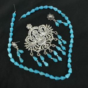 DIY KIT, Monolisa Teardrop Beads with oxidised pendant and matching earrings, (Blue )
