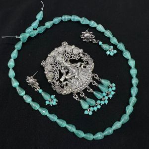 DIY KIT, Monolisa Teardrop Beads with oxidised pendant and matching earrings, (Sea Green )