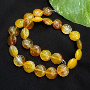 Flat oval round (coin) agate beads, 15mm Yellow Double Shade
