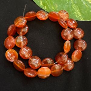 Flat oval round (coin) agate beads, 15mm Orange Double Shade