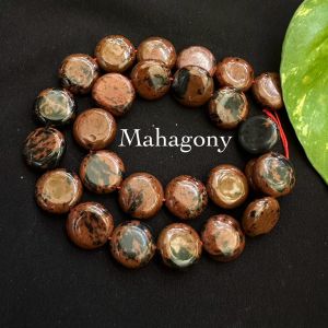 Coin shape gemstone beads, 15mm Mahagony