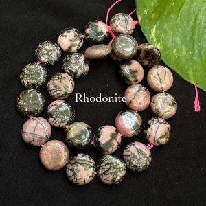 Coin shape gemstone beads, 15mm Rhodonite