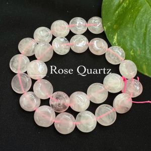 Coin shape gemstone beads, 15mm Rose Quartz