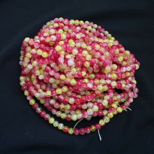Crackle Glass Beads, 8mm Round, Red and Yellow