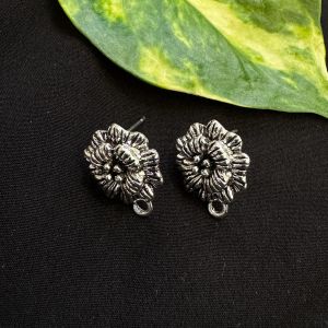 Earstud Post - Antique Silver, Flower, Pack Of 5 Pairs