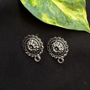 Earstud Post - Antique Silver, Round (Flower), Pack Of 5 Pairs