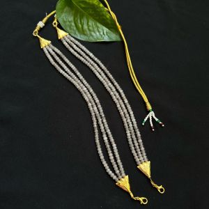 DIY, 3 Layer Agate Chains, Just Attach A Pendant, With Hook & Rope, (Light Gray)Gold Finish