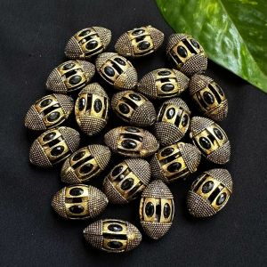 Victorian Beads, Antique Gold, Oval, Black
