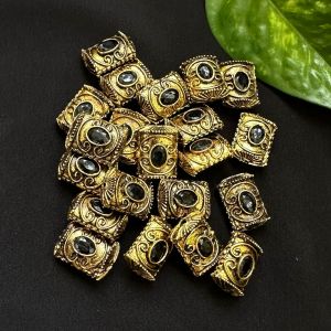 Victorian Beads, Antique Gold, Rectangle (Oval),Black Stone