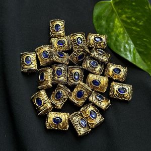 Victorian Beads, Antique Gold, Rectangle (Oval),Blue Stone