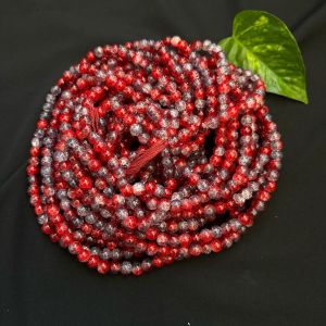 Crackle Glass Beads, 8mm Round, Red with Gray