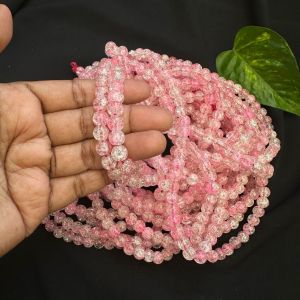 Crackle Glass Beads, 8mm Round,Pink