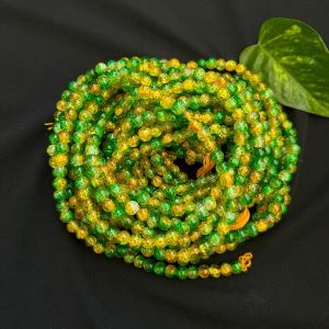 Crackle Glass Beads, 8mm Round,Green with Yellow