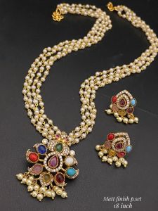 Navratna Pearl Necklace set with Earrings