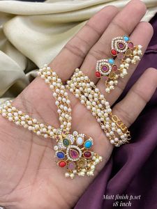Navratna Pearl Necklace set with Earrings