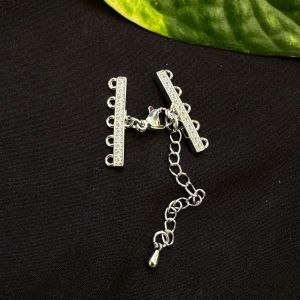 AD Stone hook/5 hole connector with lobster clasp, with adjustable chain, silver finish with stones