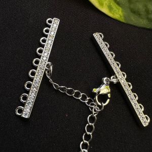 AD Stone hook/9 hole connector with lobster clasp, with adjustable chain, silver finish with stones